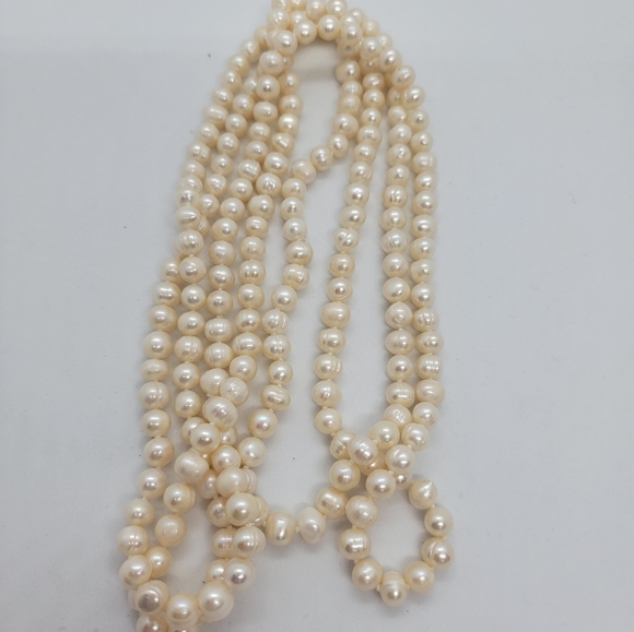 Cream Baroque Genuine Pearl Necklace 32" Drop 6-7 mm Hand Knotted - Picture 4 of 7